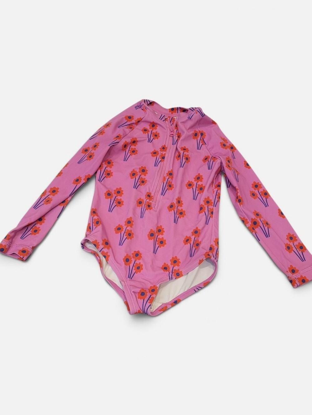 Hanna Andersson Girls' Pink Floral Long-Sleeve Swim Suit Size 5